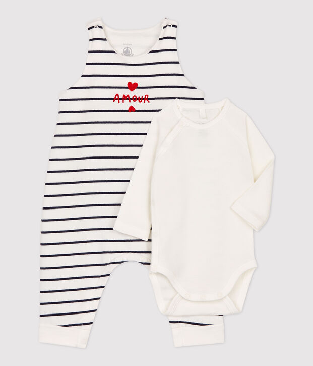 Zweiteiliges Baby-Set aus Bio-Baumwolle mit Marinestreifen weiss/blau